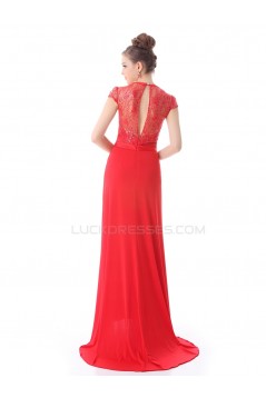 Long Red Beaded Chiffon and Lace Prom Evening Formal Party Dresses ED010265