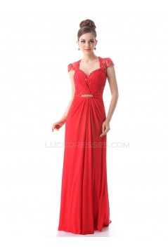 Long Red Beaded Chiffon and Lace Prom Evening Formal Party Dresses ED010265