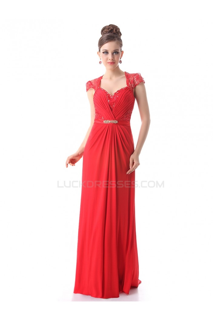 Long Red Beaded Chiffon and Lace Prom Evening Formal Party Dresses ED010265