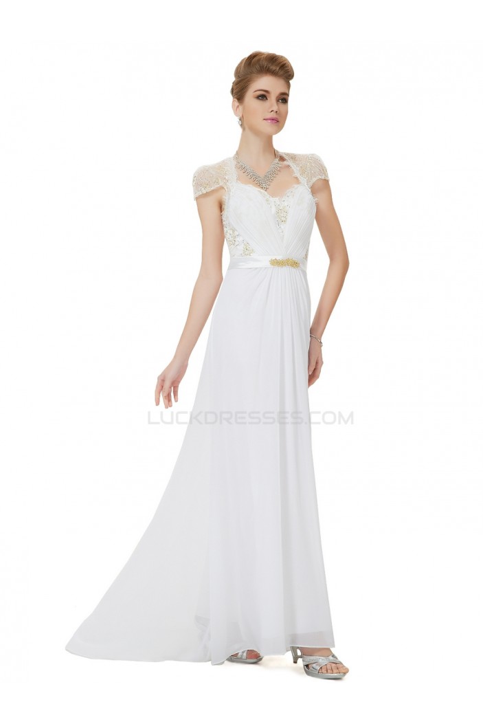 Long White Beaded Chiffon and Lace Prom Evening Formal Party Dresses ED010266