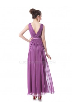 A-Line V-Neck Beaded Long Purple Prom Evening Formal Party Dresses ED010267