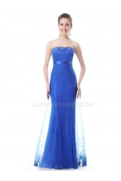 Trumpet/Mermaid Strapless Long Blue Prom Evening Formal Party Dresses ED010268