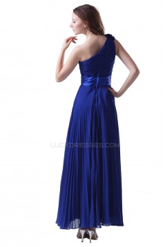 A-Line One-Shoulder Pleated Long Blue Chiffon Prom Evening Formal Party Dresses ED010274