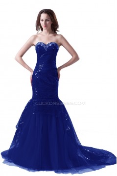 Trumpet/Mermaid Sweetheart Beaded Long Blue Prom Evening Formal Party Dresses ED010276