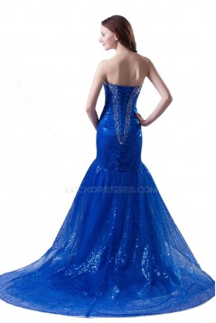 Trumpet/Mermaid Sweetheart Beaded Long Blue Prom Evening Formal Party Dresses ED010276