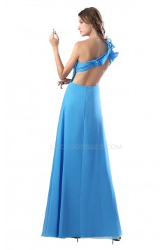 Long Blue One-Shoulder Beaded Chiffon Prom Evening Formal Party Dresses ED010284