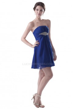 A-Line Strapless Short Blue Chiffon Prom Evening Formal Party Dresses ED010285