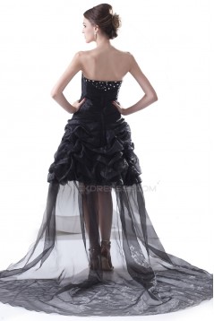 High Low Beaded Long Black Prom Evening Formal Party Dresses ED010297
