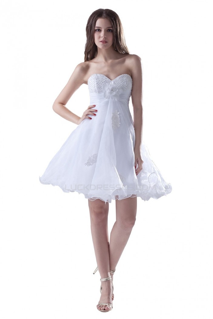 A-Line Sweetheart Beaded Short White Chiffon Prom Evening Formal Party Dresses ED010299