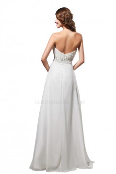 A-Line Strapless Long White Beaded Chiffon Prom Evening Formal Party Dresses ED010305