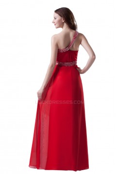 A-Line One-Shoulder Long Red Beaded Chiffon Prom Evening Formal Party Dresses ED010310