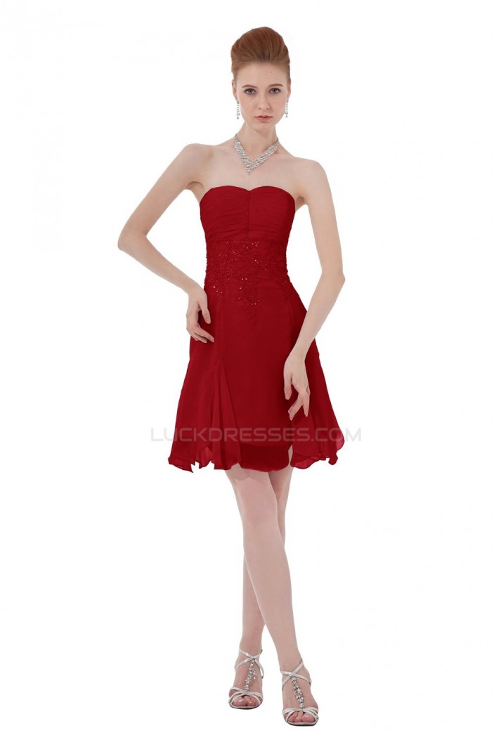 A-Line Short Red Chiffon Prom Evening Formal Party Dresses ED010312