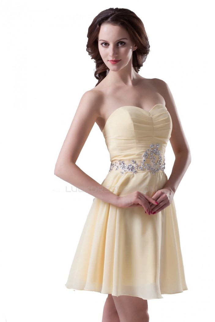 A-Line Sweetheart Short Yellow Beaded Chiffon Prom Evening Formal Party Dresses ED010317