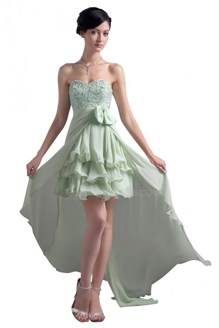 High Low Sweetheart Beaded Chiffon Prom Evening Formal Party Dresses ED010329