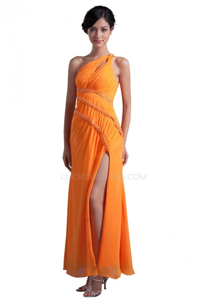 One-Shoulder Long Chiffon Beaded Prom Evening Formal Party Dresses ED010348