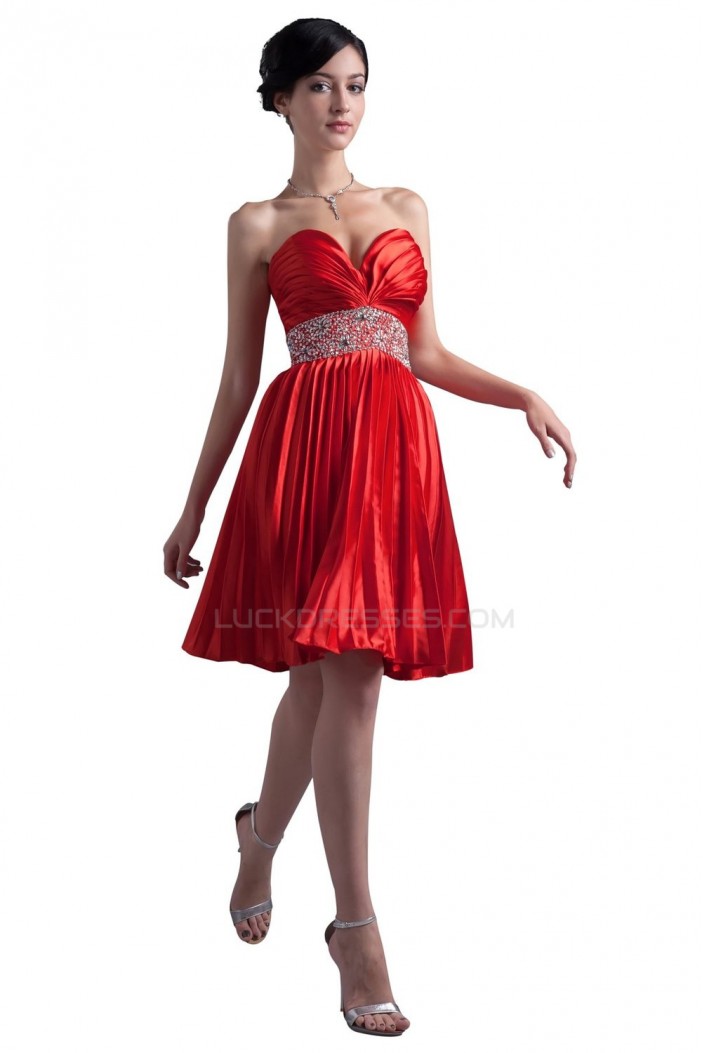 A-Line Sweetheart Short Red Beaded Prom Evening Formal Party Dresses ED010355