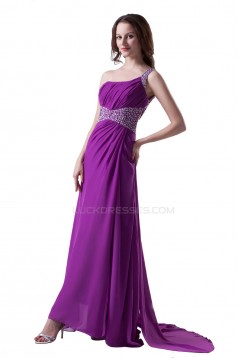 Long Purple One-Shoulder Beaded Chiffon Prom Evening Formal Party Dresses ED010363