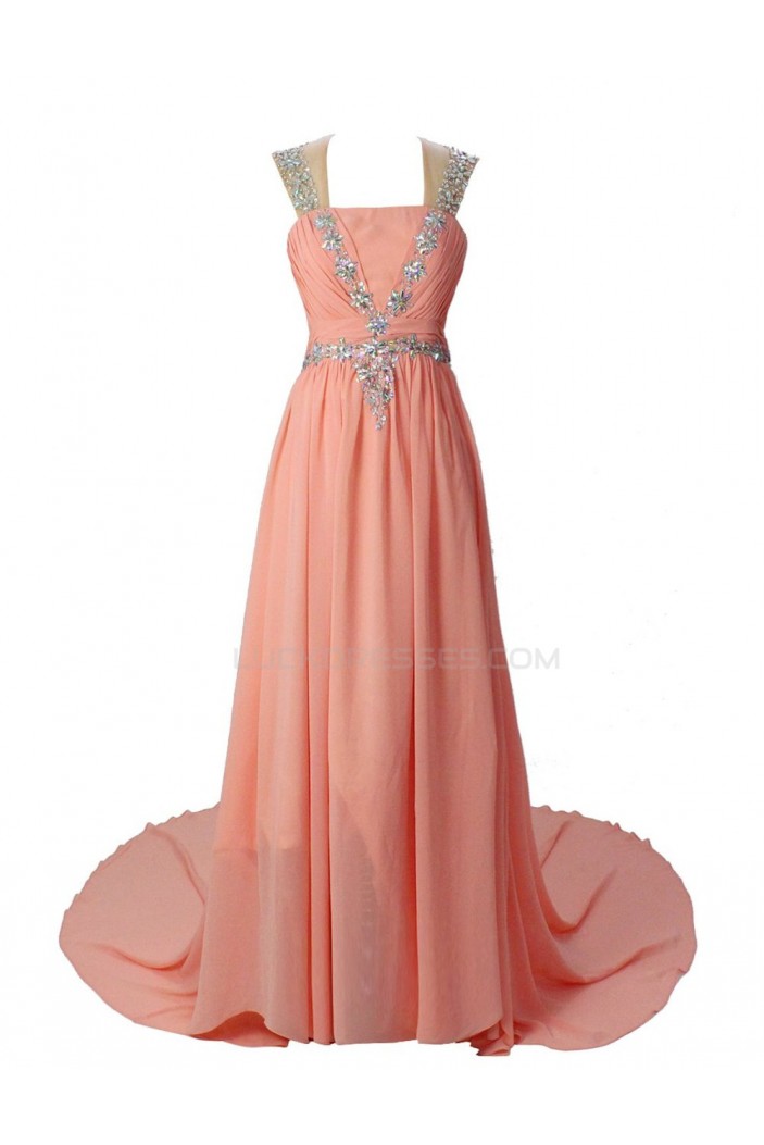 Long Pink Chiffon Beaded Prom Evening Formal Party Dresses ED010366