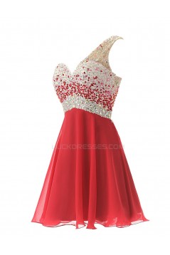 A-Line One-Shoulder Beaded Short Chiffon Prom Evening Formal Party Dresses ED010370