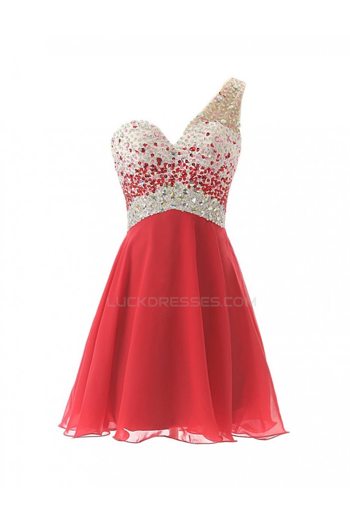 A-Line One-Shoulder Beaded Short Chiffon Prom Evening Formal Party Dresses ED010370