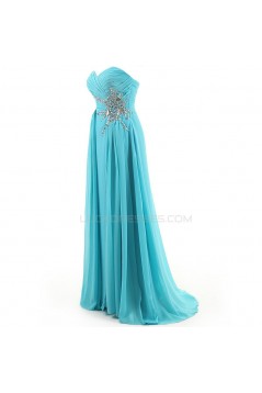 A-Line Sweetheart Long Blue Beaded Chiffon Prom Evening Formal Party Dresses ED010376