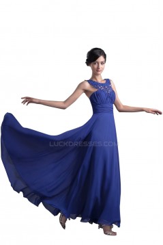 A-Line Long Blue Beaded Chiffon Prom Evening Formal Party Dresses ED010388