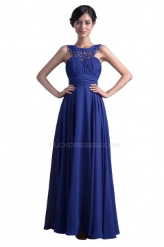 A-Line Long Blue Beaded Chiffon Prom Evening Formal Party Dresses ED010388