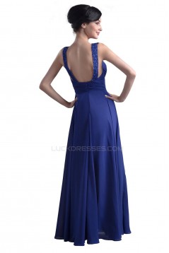 A-Line Long Blue Beaded Chiffon Prom Evening Formal Party Dresses ED010388