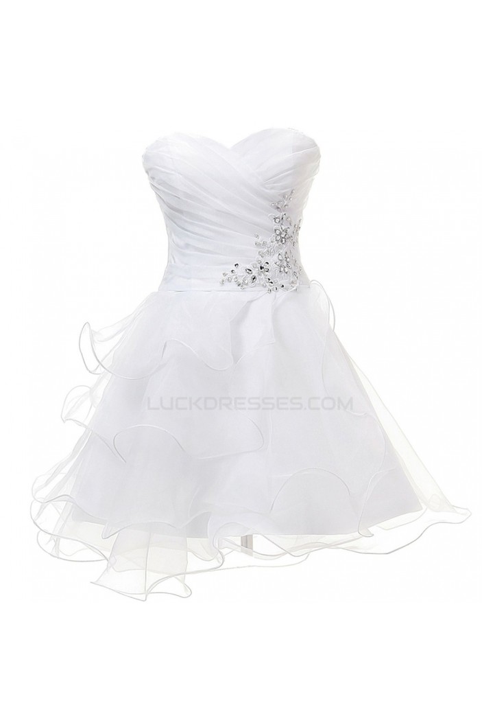 A-Line Sweetheart Beaded Short White Prom Evening Formal Party Dresses ED010400