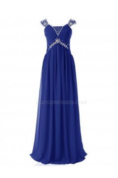 Sheath/Column Beaded Long Blue Chiffon Prom Evening Formal Party Dresses ED010410