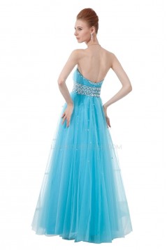 A-Line Sweetheart Beaded Long Blue Tulle Prom Evening Formal Party Dresses ED010415
