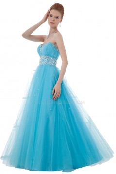 A-Line Sweetheart Beaded Long Blue Tulle Prom Evening Formal Party Dresses ED010415