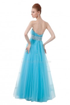 A-Line Sweetheart Beaded Long Blue Tulle Prom Evening Formal Party Dresses ED010416