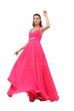 A-Line Halter Long Pink Chiffon Prom Evening Formal Party Dresses ED010425