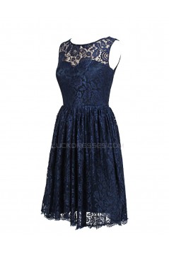 Short Navy Blue Lace Prom Evening Formal Party Dresses ED010432