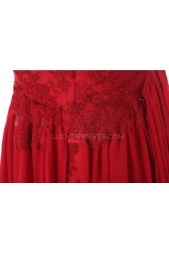 A-Line Spaghetti Strap Long Red Chiffon and Lace Prom Evening Formal Party Dresses ED010436