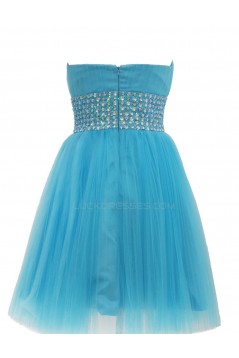 Beaded Short Blue Tulle Prom Evening Formal Party Dresses ED010442