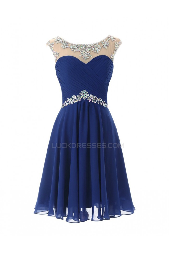 Beaded Short Blue Chiffon Prom Evening Formal Party Dresses ED010443