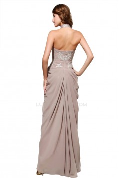 Sheath/Column Halter Beaded Long Chiffon Prom Evening Formal Party Dresses ED010449