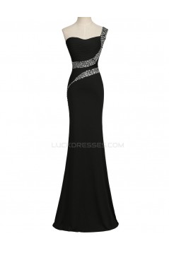 Trumpet/Mermaid One-Shoulder Beaded Long Black Prom Evening Formal Party Dresses ED010452