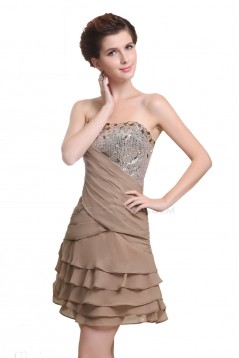 A-Line Strapless Short Beaded Chiffon Prom Evening Formal Party Dresses ED010456
