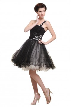 A-Line One-Shoulder Short Black Prom Evening Cocktail Homecoming Party Dresses ED010458