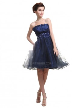 A-Line Strapless Beaded Short Blue Prom Evening Formal Party Dresses ED010459