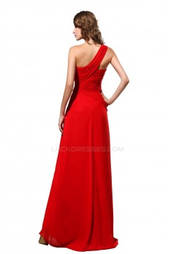 A-Line One-Shoulder Long Red Chiffon Prom Evening Formal Party Dresses ED010460