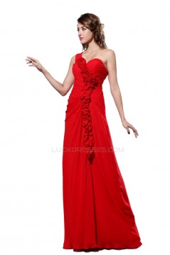 A-Line One-Shoulder Long Red Chiffon Prom Evening Formal Party Dresses ED010460