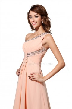 A-Line One-Shoulder Beaded Long Chiffon Prom Evening Formal Party Dresses ED010465