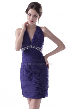 Beaded Pleated Halter Short Chiffon Prom Evening Formal Party Dresses ED010466