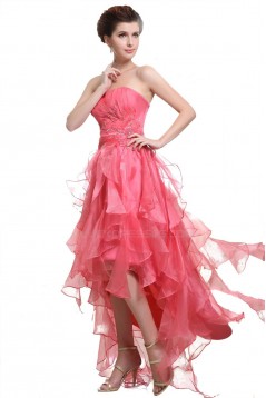 High Low Strapless Beaded Pink Prom Evening Formal Party Dresses ED010468