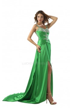 A-Line Beaded Long Green Prom Evening Formal Party Dresses ED010471