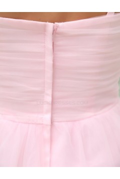 A-Line Spaghetti Strap Beaded Short Pink Prom Evening Formal Party Dresses ED010472